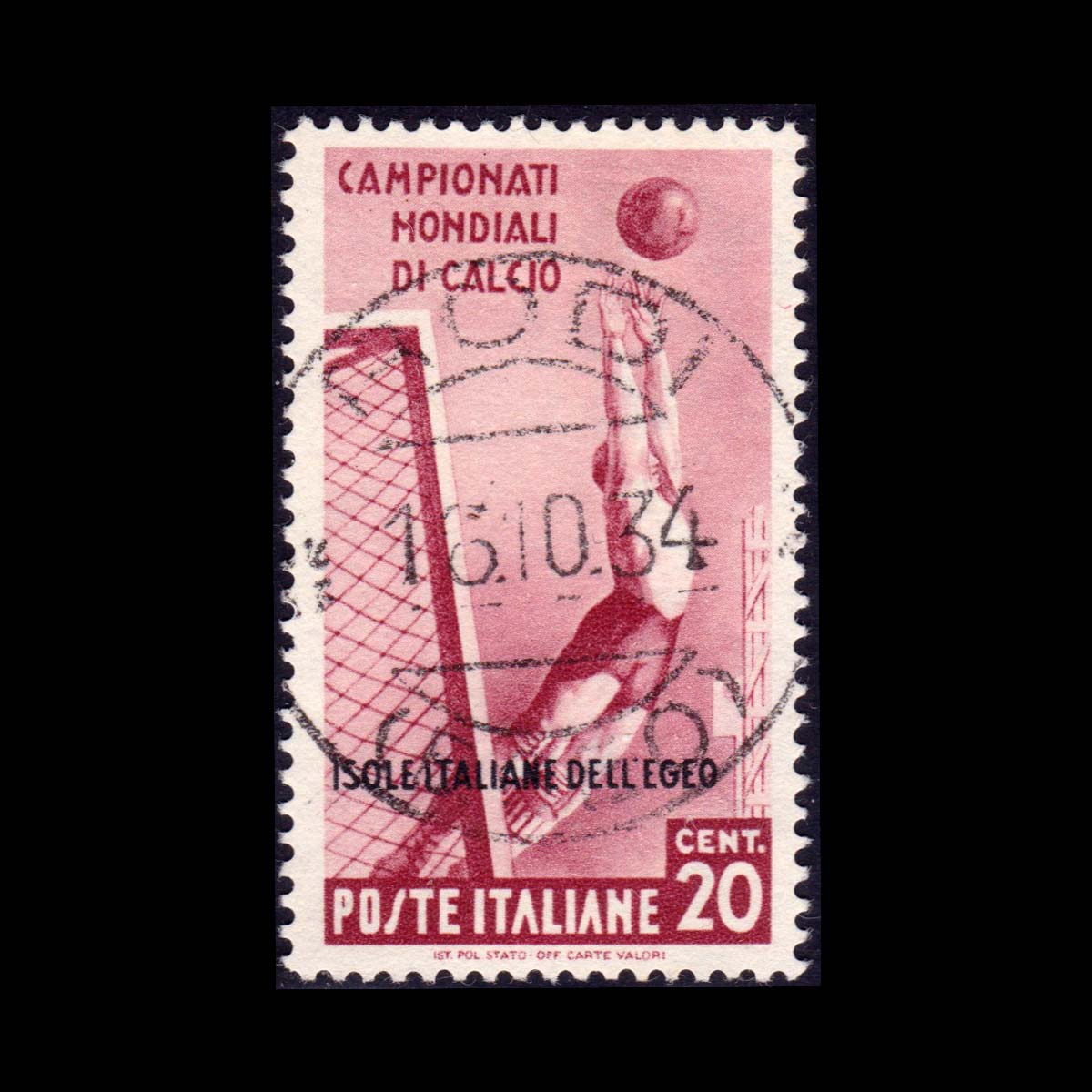 1934 Isole italiane dell'Egeo serie Calcio 20c. rosso bruno