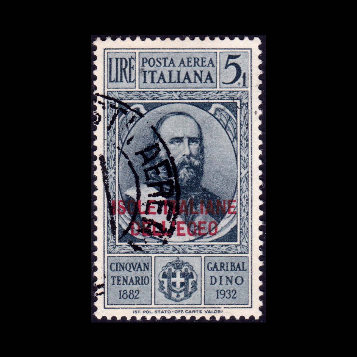 1932 Isole italiane dell'Egeo serie Garibaldi 5l.+1l. ardesia