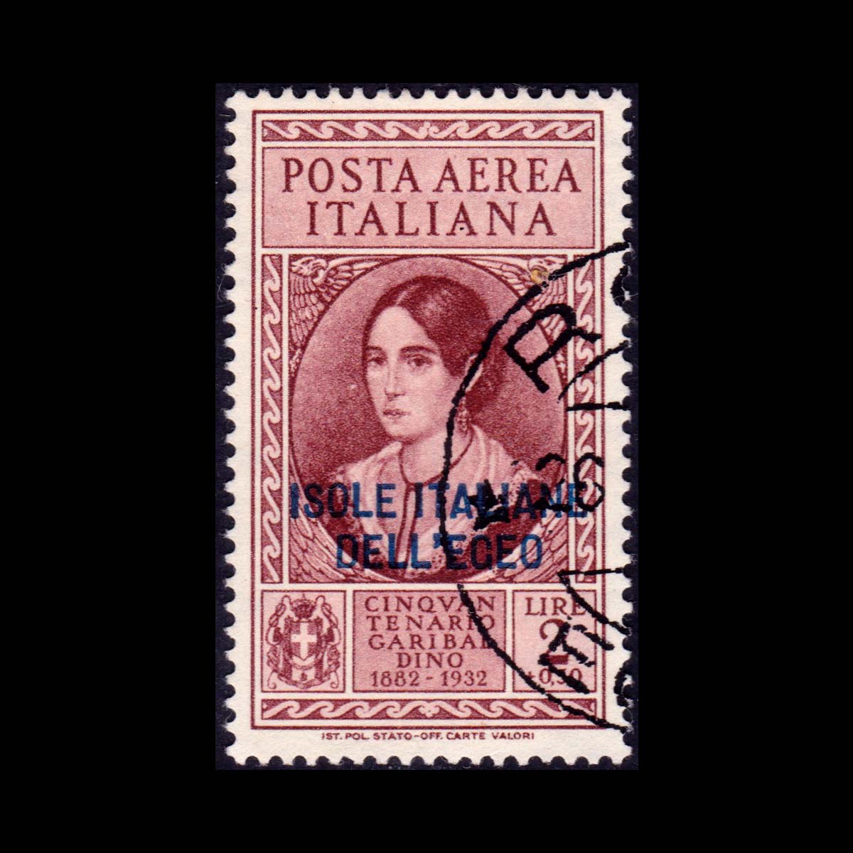 1932 Isole italiane dell'Egeo serie Garibaldi 2l.+50c. bruno rosso