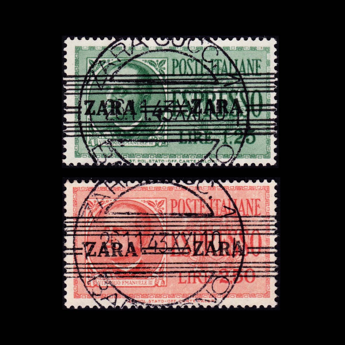 1943 Zara Francobolli D'Italia espressi soprastampati 1,25 verde 2,50 arancio