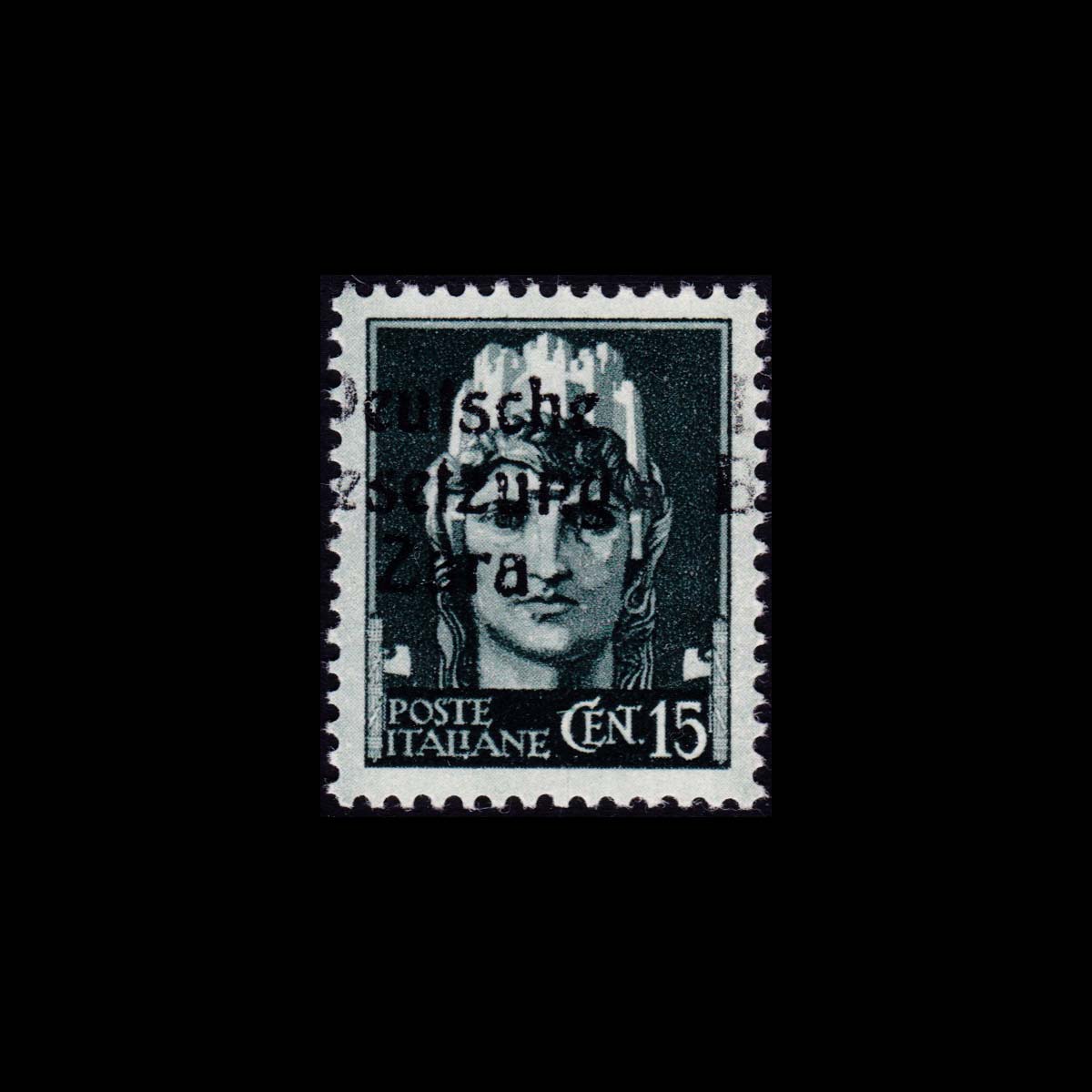 1943 Zara Francobolli D'Italia del 1929-42 soprastampati 15c. verde grigio