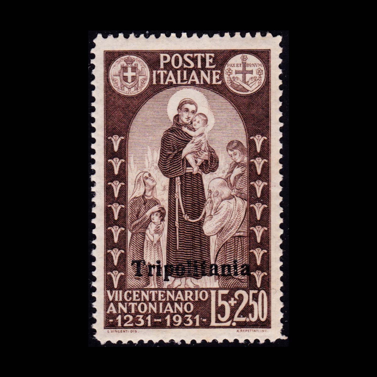 1931 Tripolitania serie S.Antonio 5l.+2,50l. bruno scuro