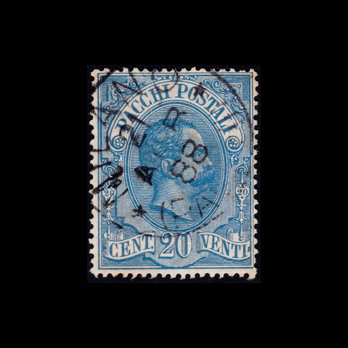 1884/86 Effige di Umberto I 20c. azzurro