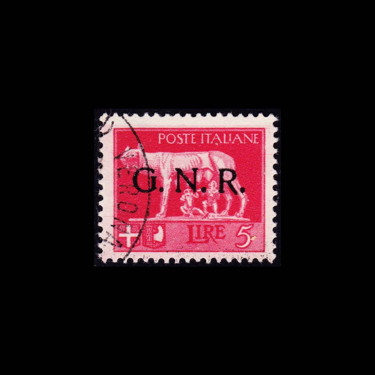 1944 Emissioni della Guardia Nazionale Repubblicana 5l. rosso firmato