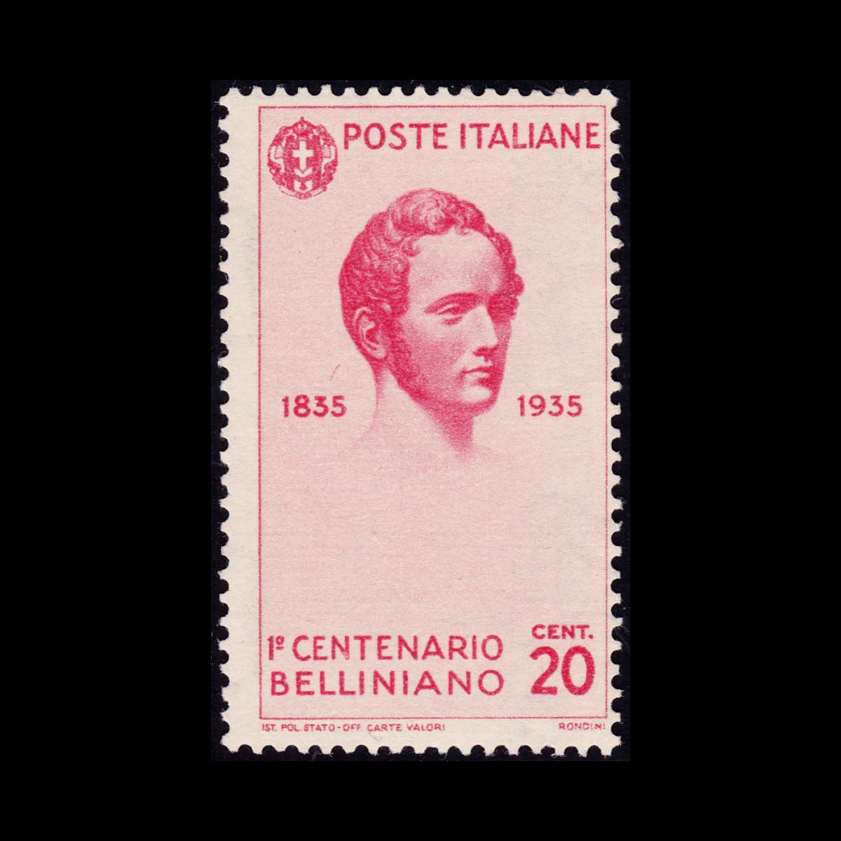 1935 Centenario della morte di Vincenzo Bellini 20c. Carminio