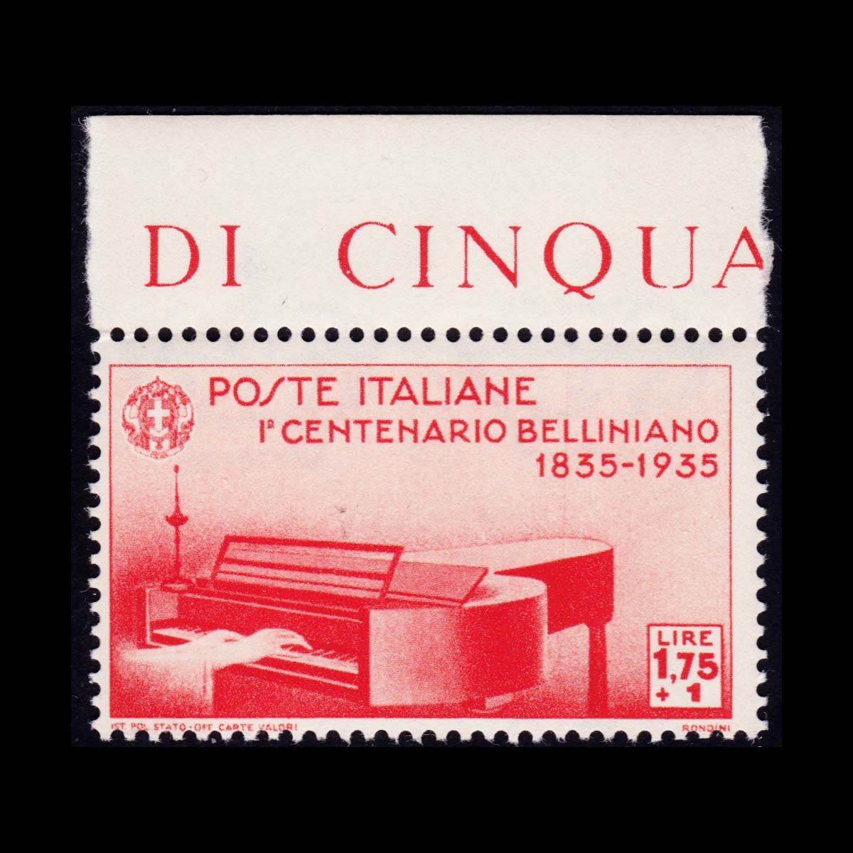 1935 Centenario della morte di Vincenzo Bellini 1,75l.+1l. Arancio