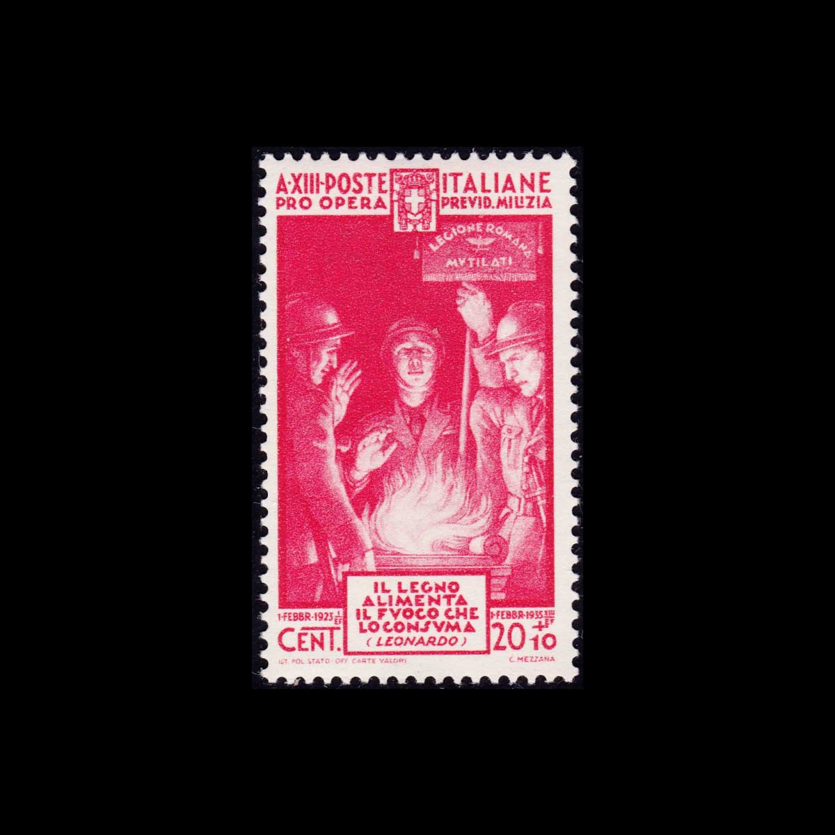 1935 Milizia IV 20c.+10c. carminio