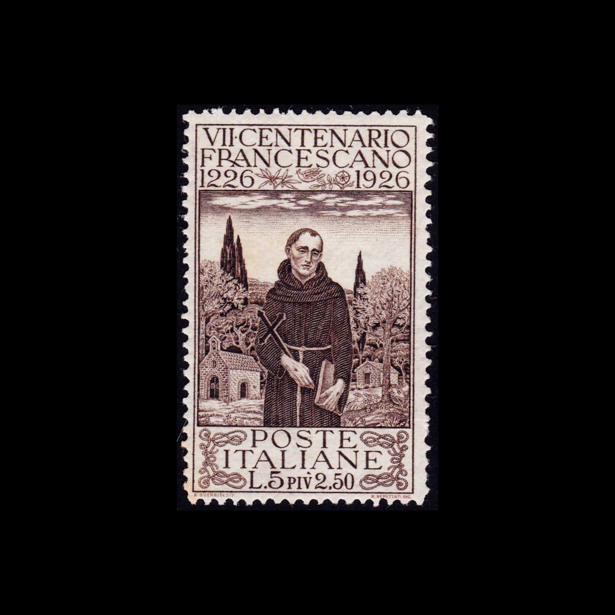 1926 VII Centenario della Morte di San Francesco 5l.+2,50l. bruno