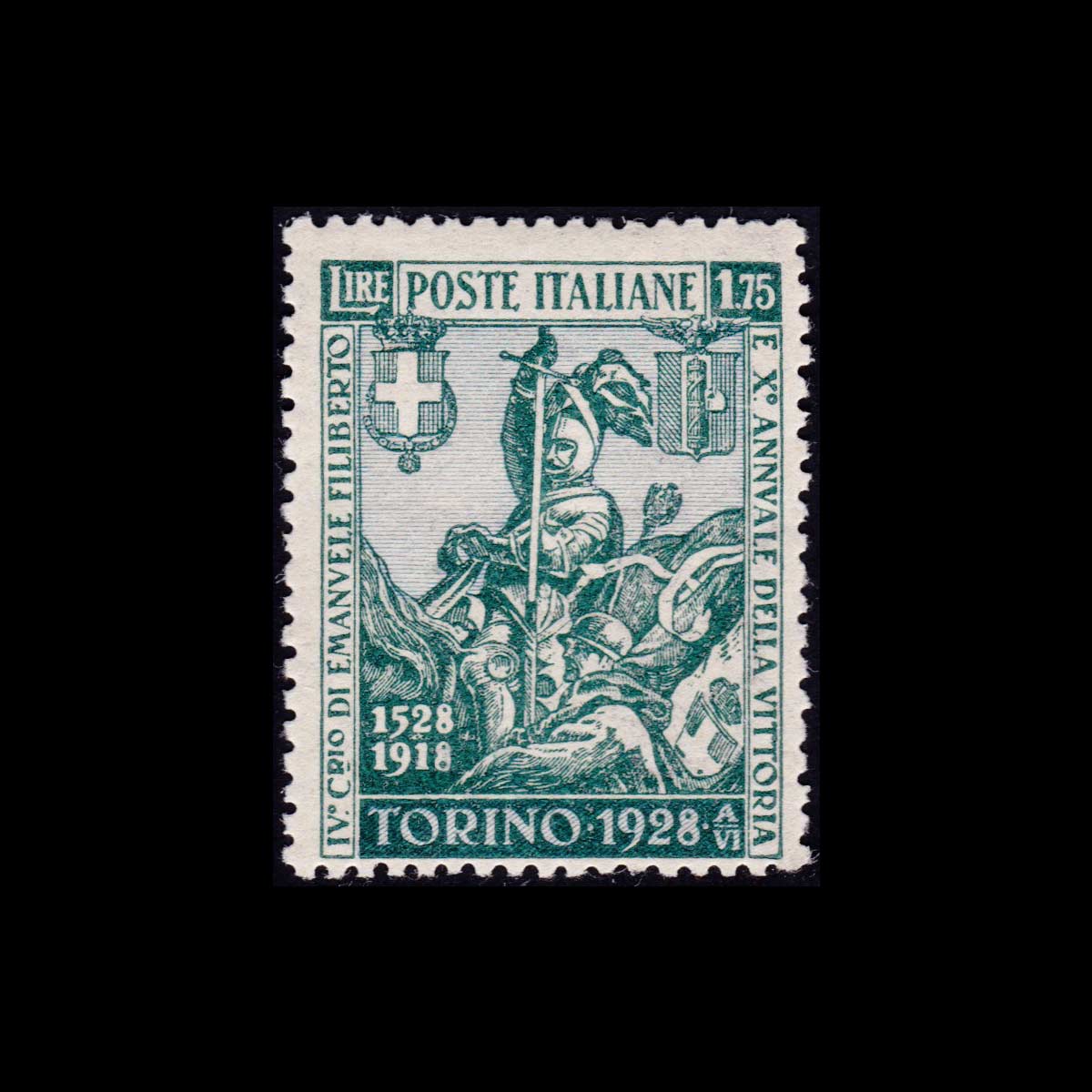 1928 IV Centenario Nascita di Emanuele Filiberto 1,75l. verde e verde chiaro dentellato 14