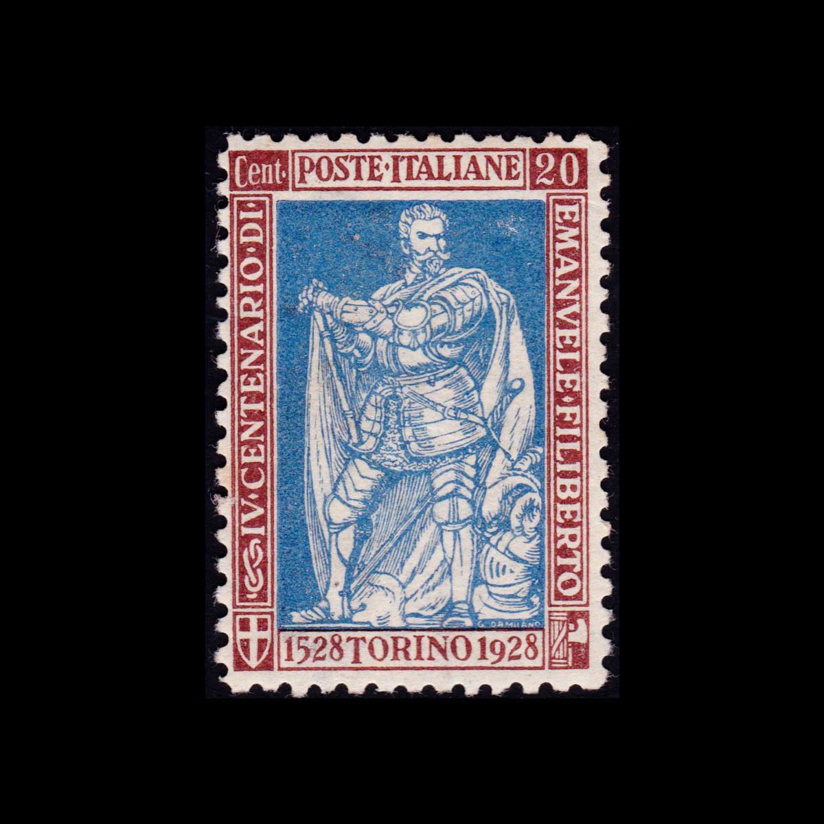 1928 IV Centenario Nascita di Emanuele Filiberto 20c. bruno e oltremare dentellato 11