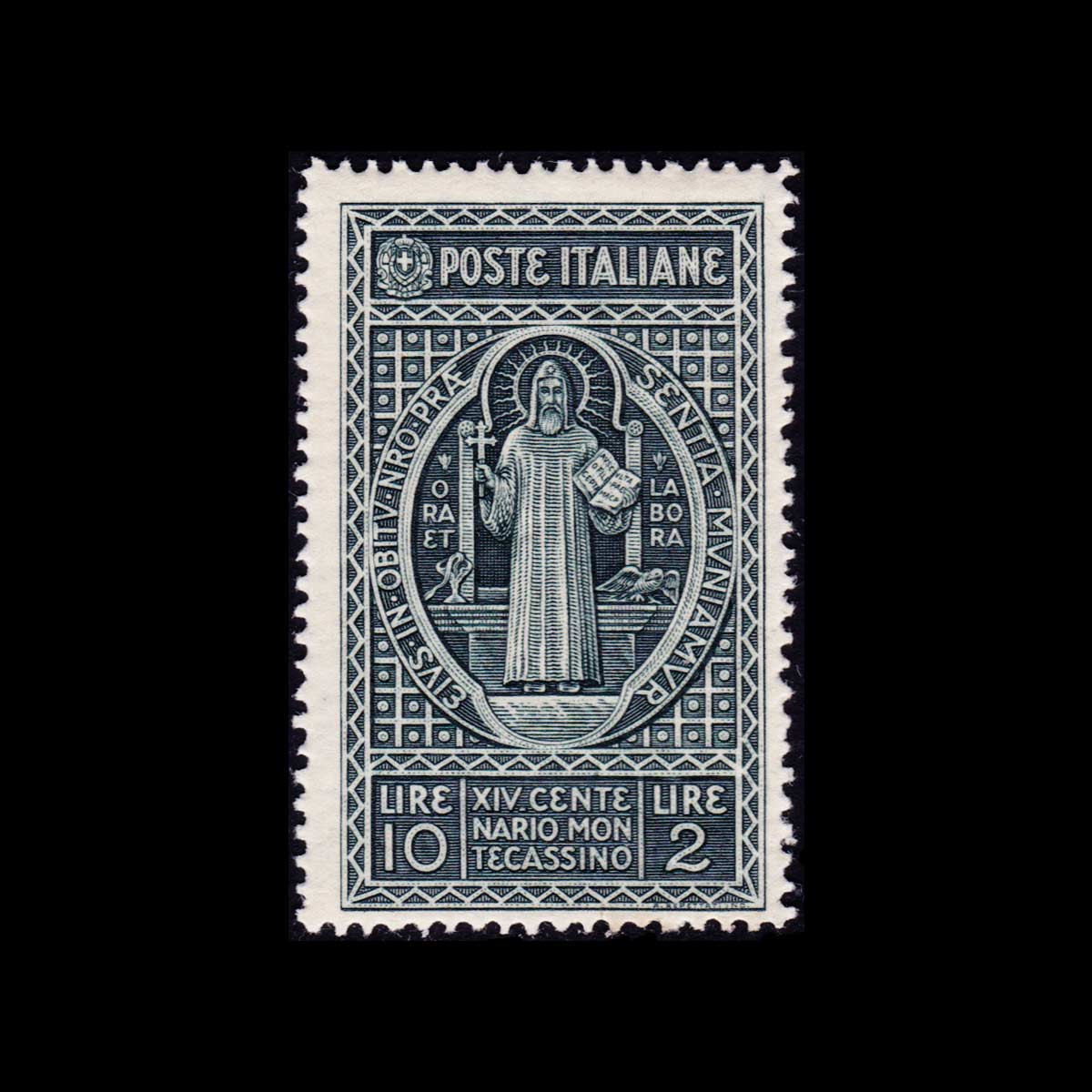 1929 XIV Centenario dell'Abbazia di Montecassino 10l.+2l. grigio ardesia