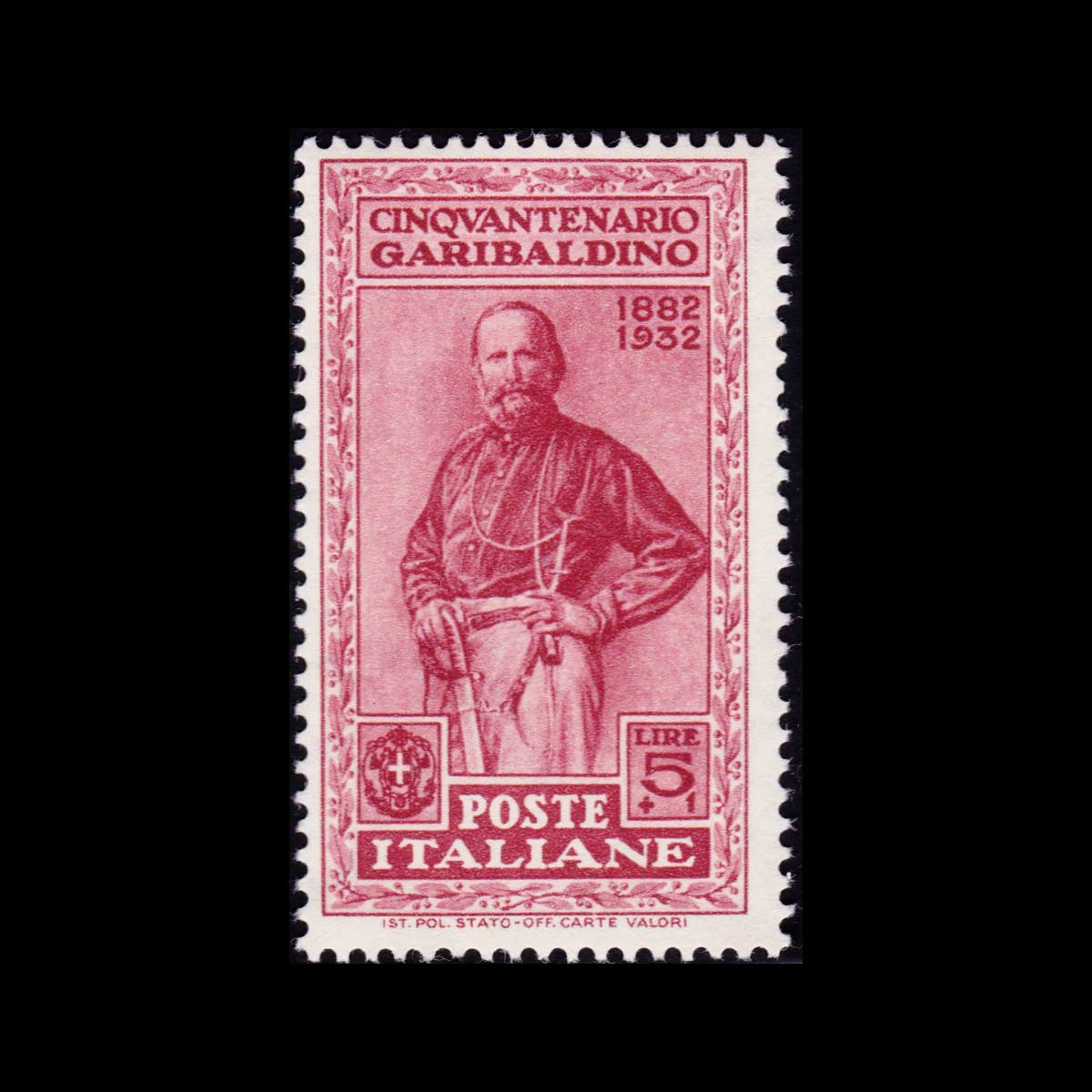 1932 Cinquantenario della Morte di Giuseppe Garibaldi 5l. rosso bruno