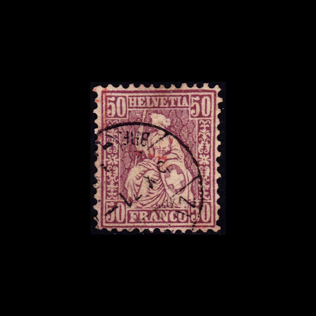 1867-78 Helvetia seduta 50c. lilla